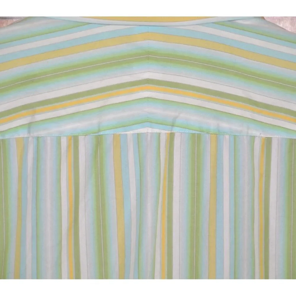 Banana Republic Shirt Men's 16-16 1/2 Green Stripe Cotton Flip Contrast Cuffs
